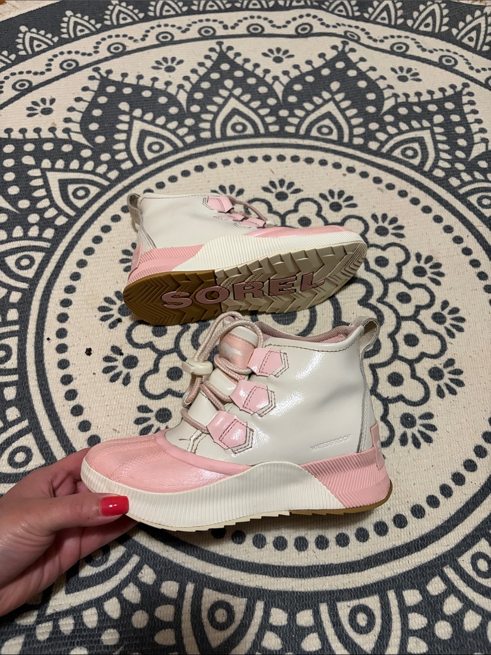 Sorel Kids White and Light Pink Waterproof Boots